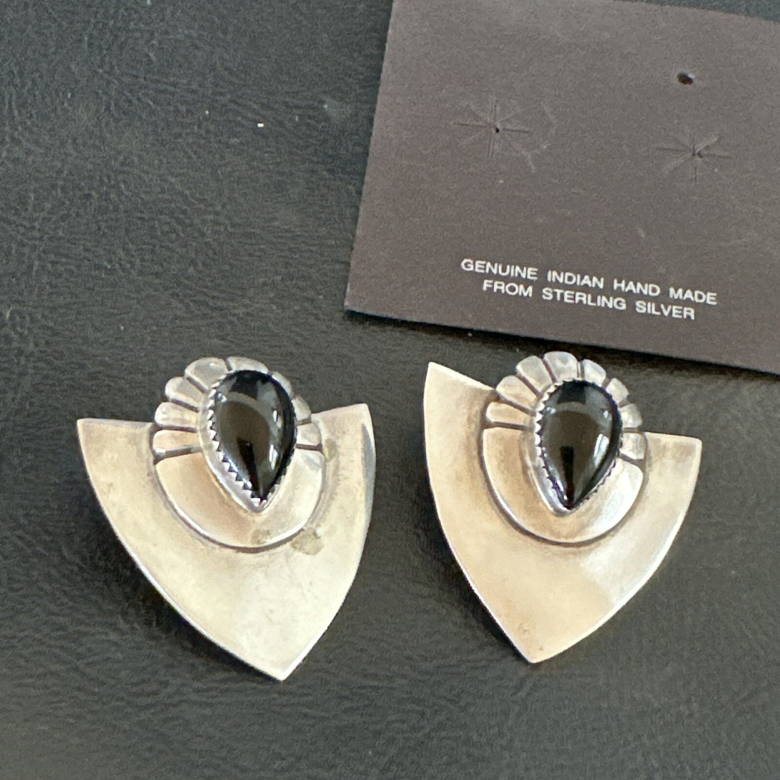 Old Pawn Black Onyx Navajo Sterling Silver Native American Earrings 18114