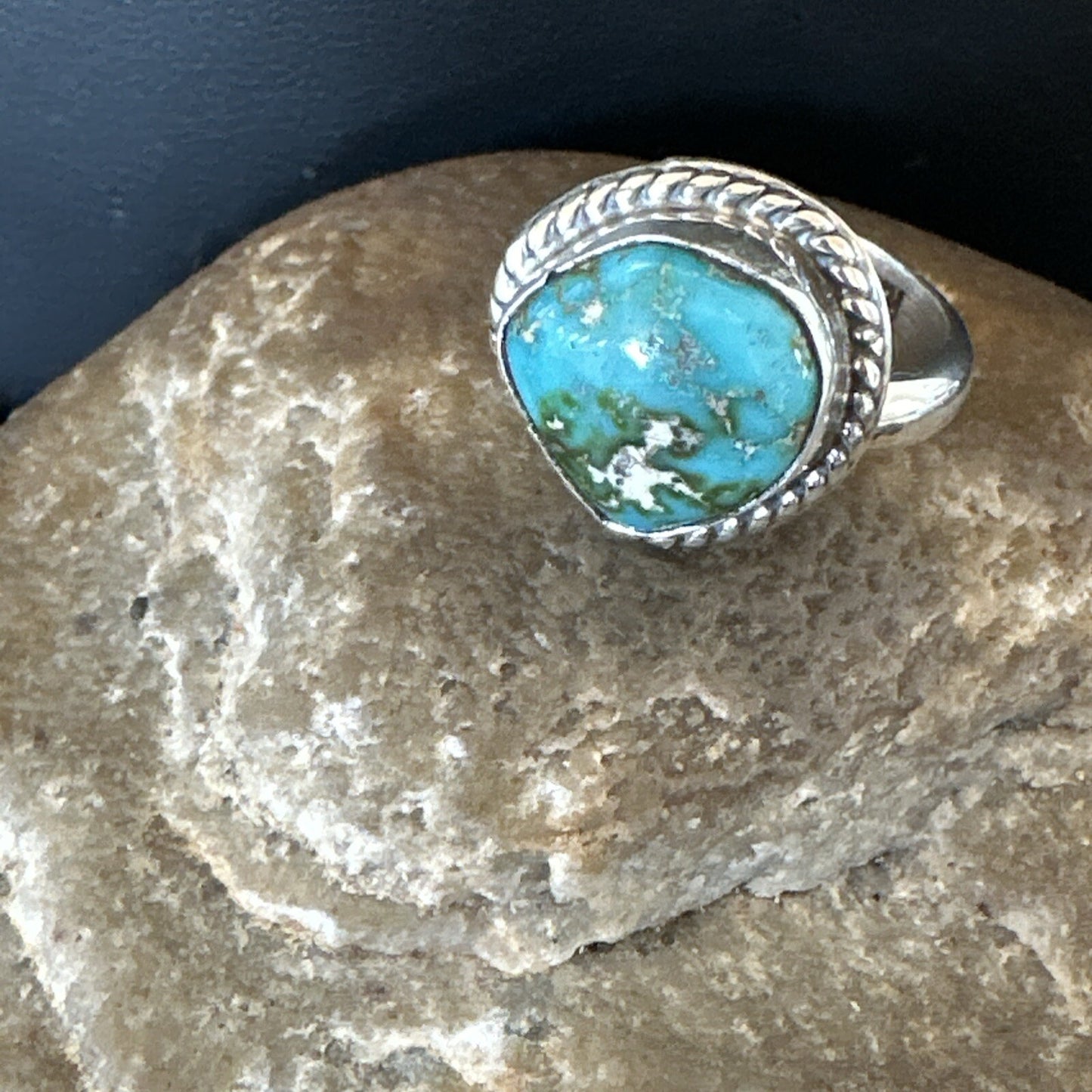 Womens Blue Sonoran Turquoise Navajo Sterling Silver Ring Size 9 18001