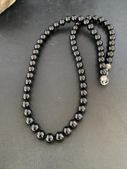 Mens Black Onyx Bead Necklace 22" Navajo Sterling Silver 13109