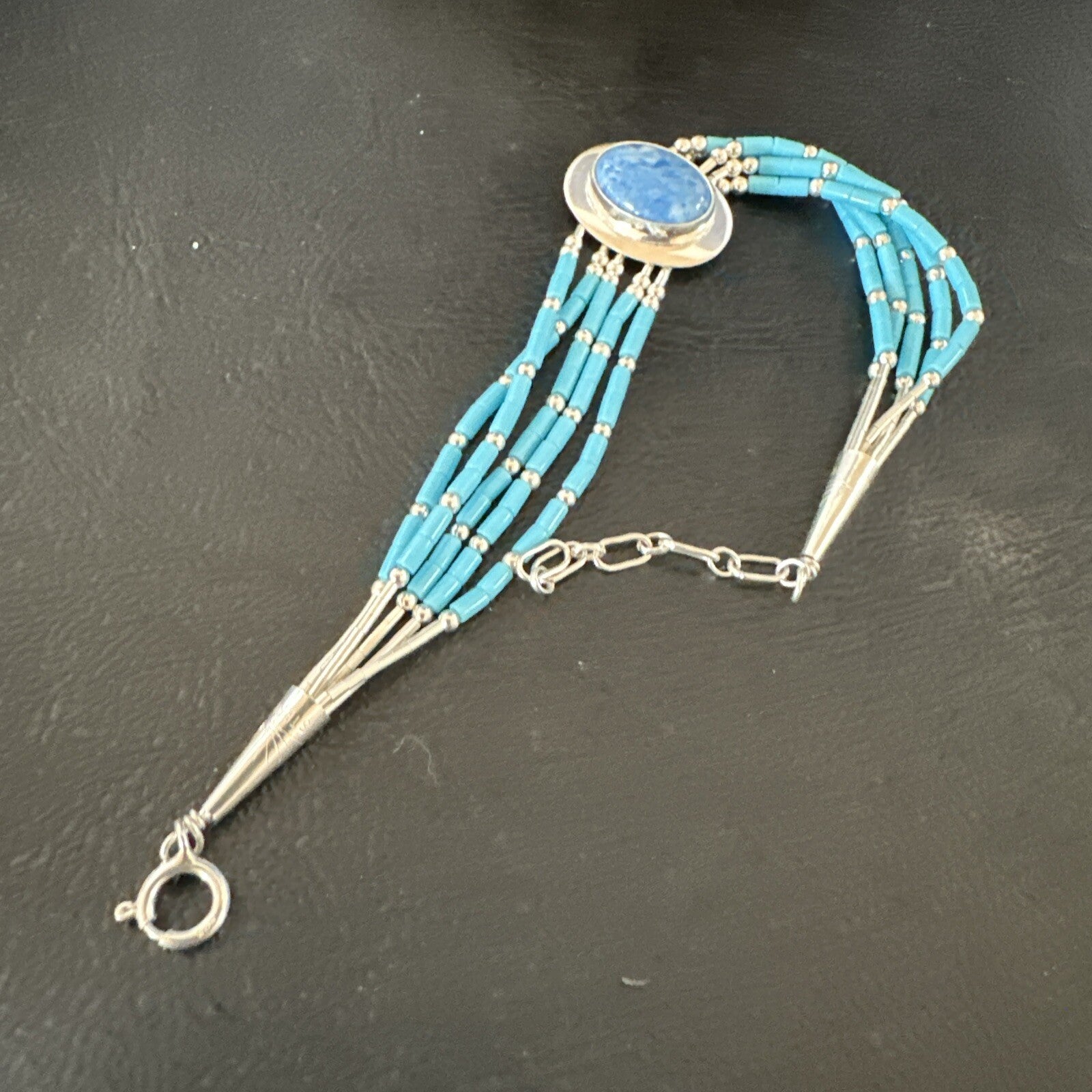 Blue Turquoise Lapis Heishi 5S Pendant Liquid Sterling Silver Bracelet 8" 17753