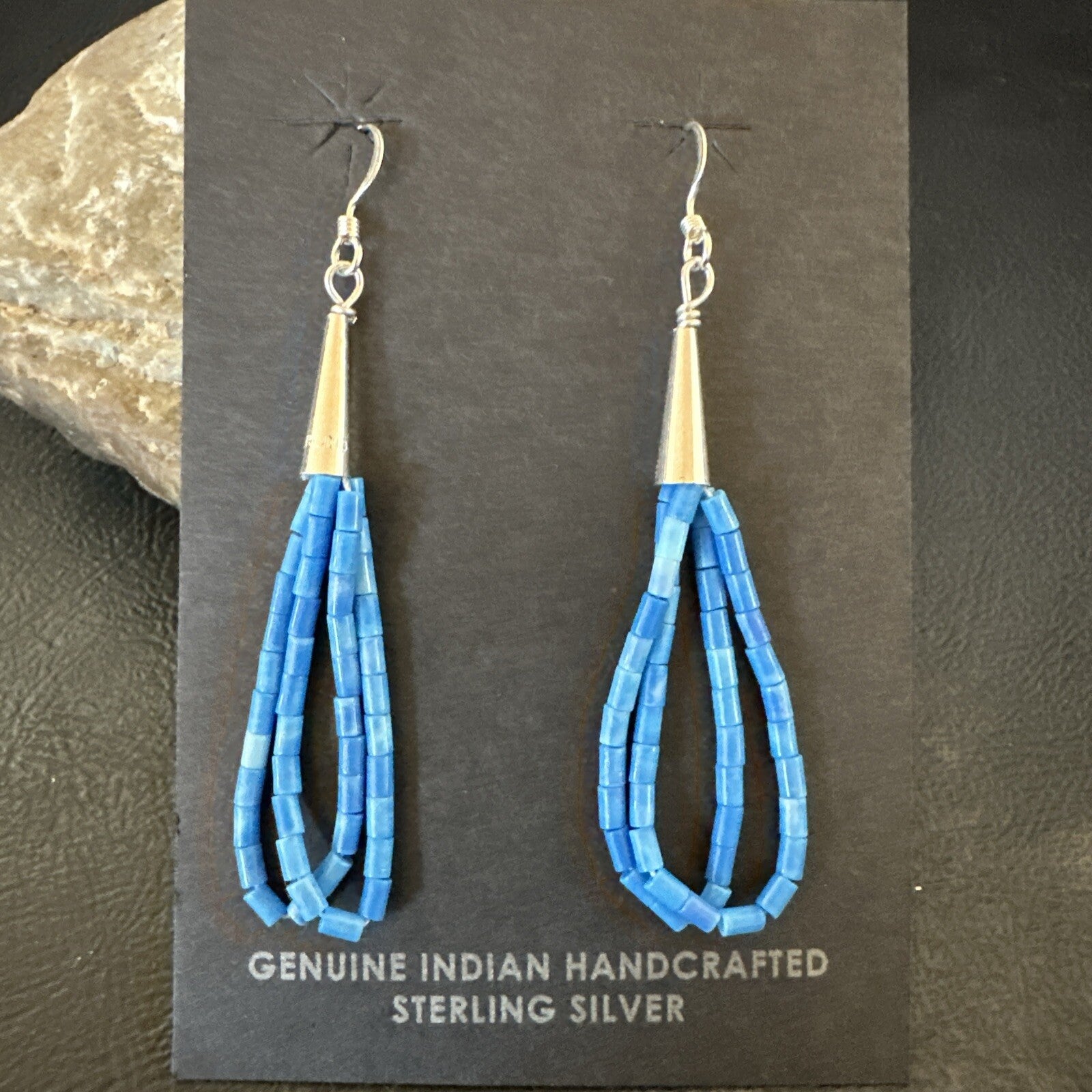Blue Denim Lapis 2S Heishi Liquid Sterling Silver Dangle Earrings 17874