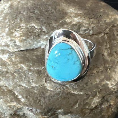 Southwestern Sterling Silver Blue Kingman Turquoise Ring Size 7 18512