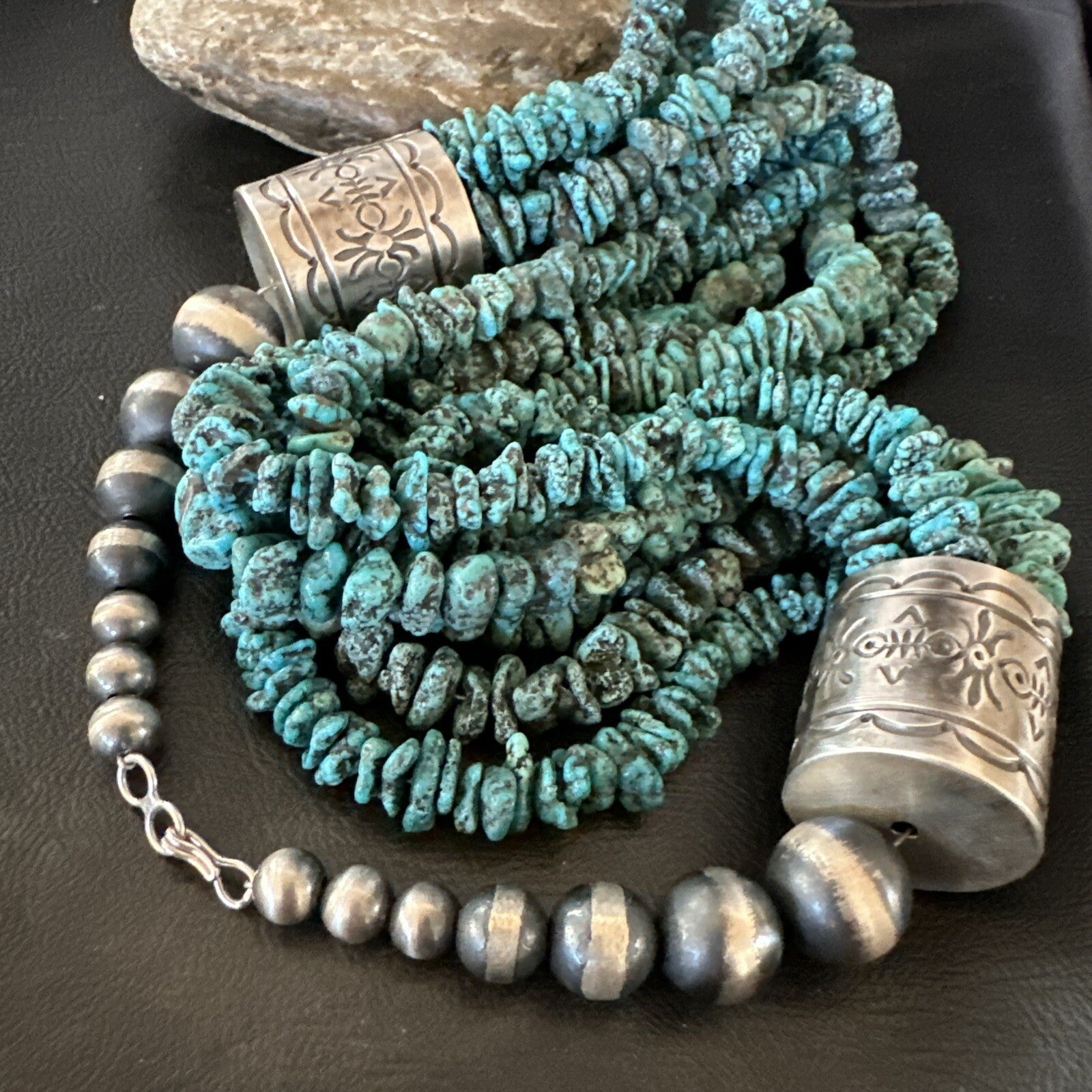 XL Navajo Blue Kingman Turquoise Sterling Silver 7S Turquoise Necklace 23” 18664