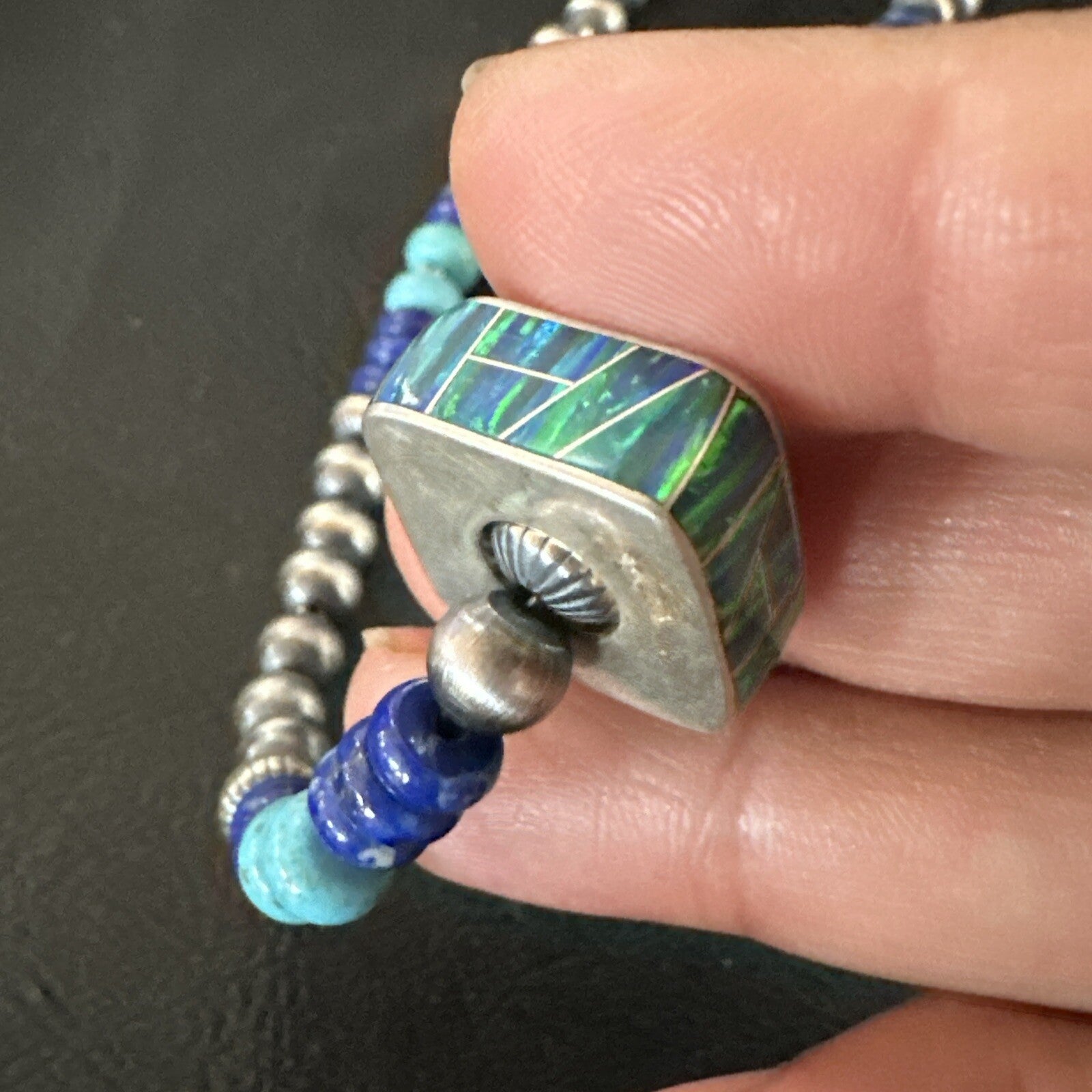 Mens Blue Turquoise Lapis Opal Pendant Navajo Sterling Silver Necklace 20" 17897