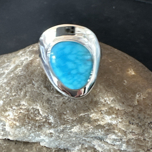 Southwestern Blue Kingman Turquoise Ring Size 6 | Sterling Silver | Authentic Native American Handmade | 18533