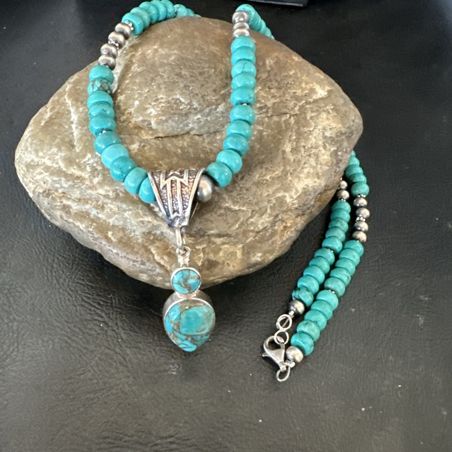 Blue Mohave Turquoise Cluster Pendant Navajo Sterling Silver Necklace 20" 19720