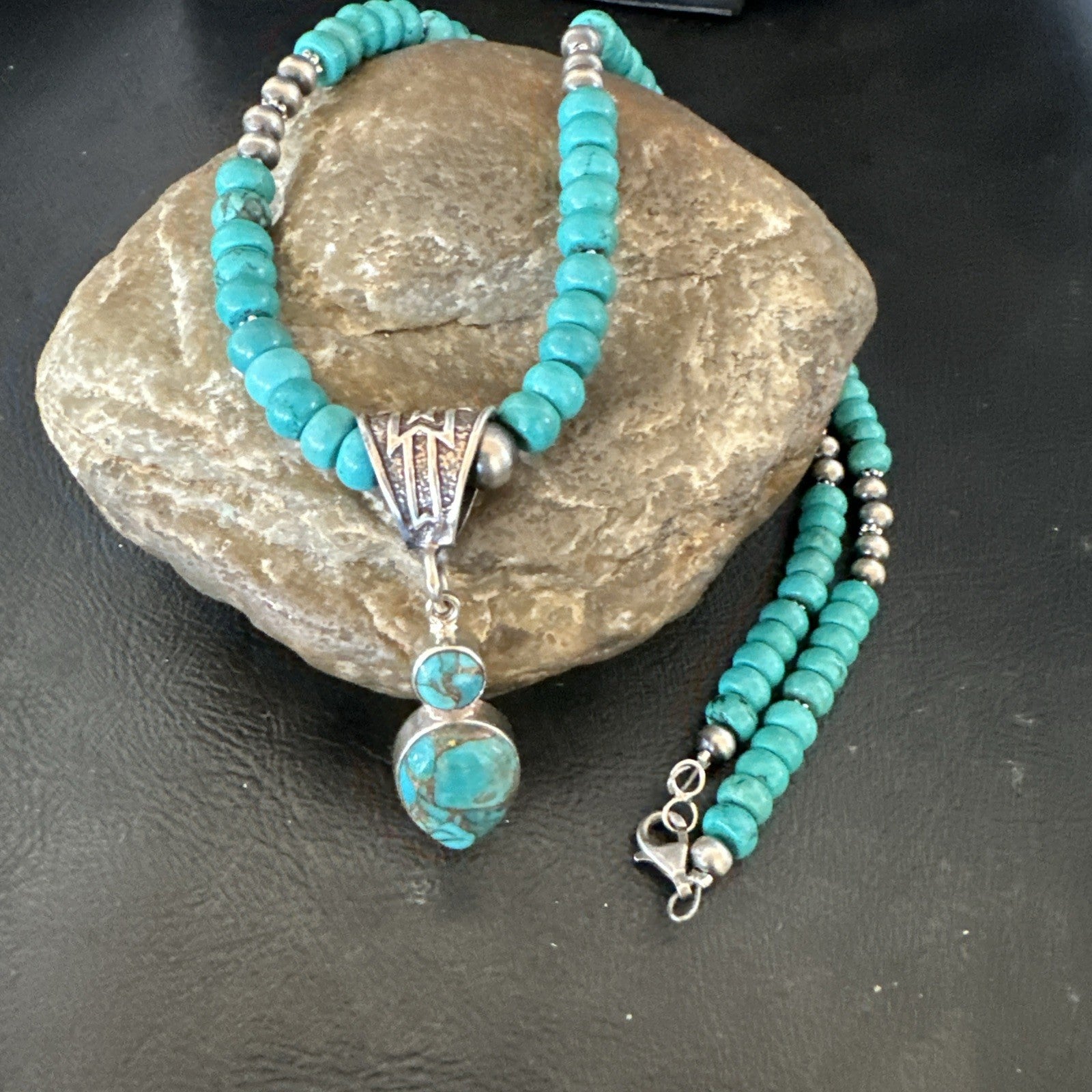 Blue Mohave Turquoise Cluster Pendant Navajo Sterling Silver Necklace 20" 19720