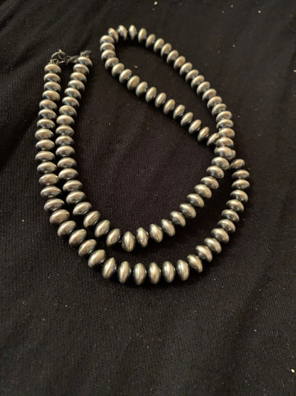 Navajo Pearls Rondelles 8mm Sterling Silver Bead Necklace 38” 60838
