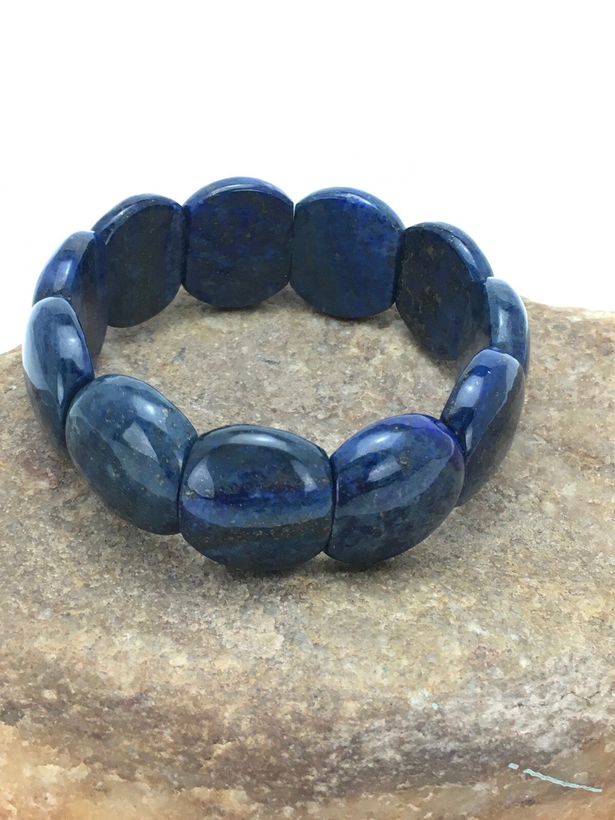 Blue Lapis Bead Stretch Bracelet 7.25" 03015