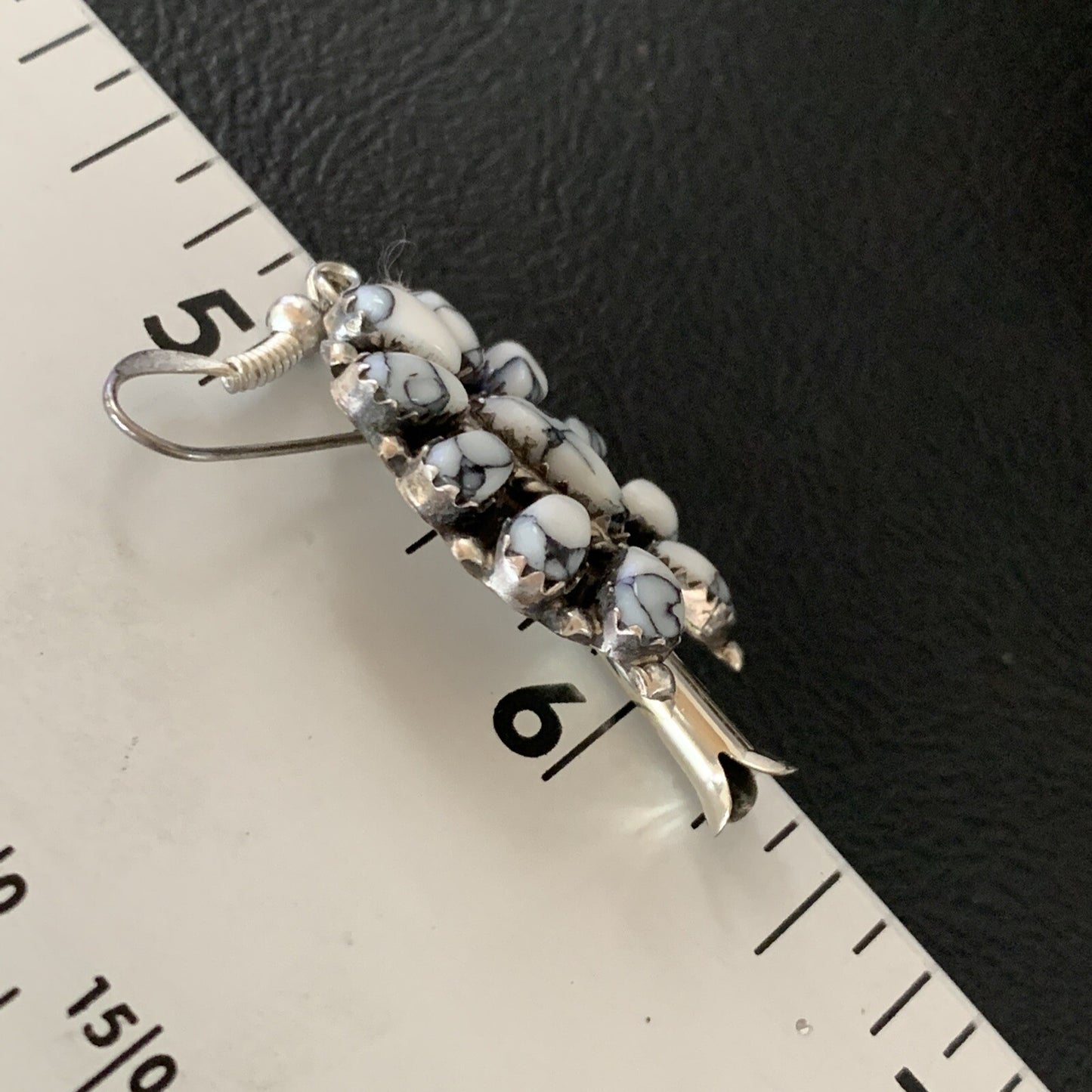 Cluster Navajo White Buffalo Turquoise Sterling Silver Dangle Earrings 12837