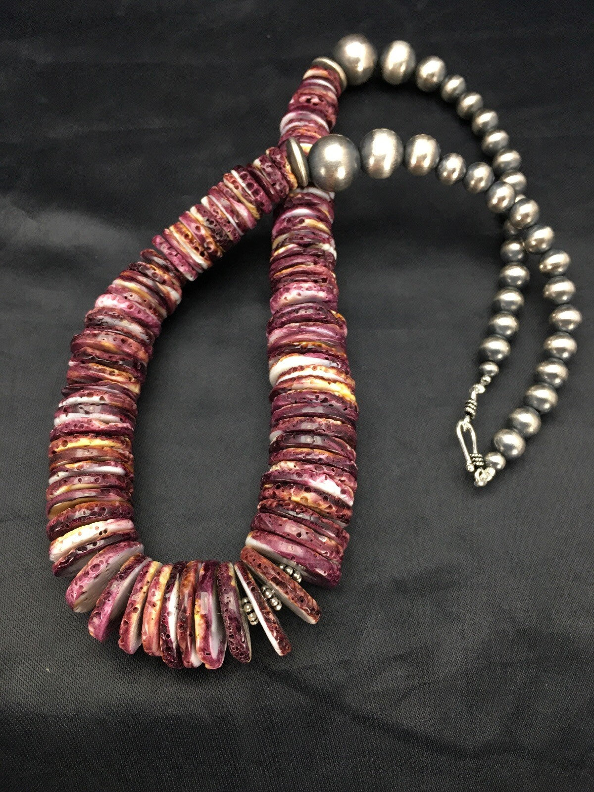 Purple Spiny Oyster Navajo Sterling Silver Beads Necklace 23" 02656