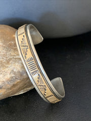 Men's Navajo Handmade Stamped 12K Gold Cuff Bracelet | Sterling Silver | Authentic Native American Handmade | 19032