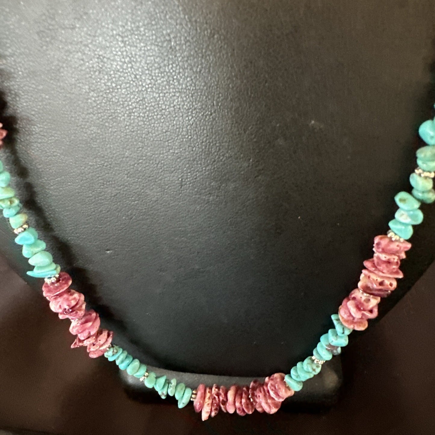Mens  Spiny Blue Turquoise Navajo Sterling Silver Necklace 24” 18161