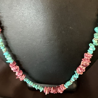 Mens  Spiny Blue Turquoise Navajo Sterling Silver Necklace 24” 18161