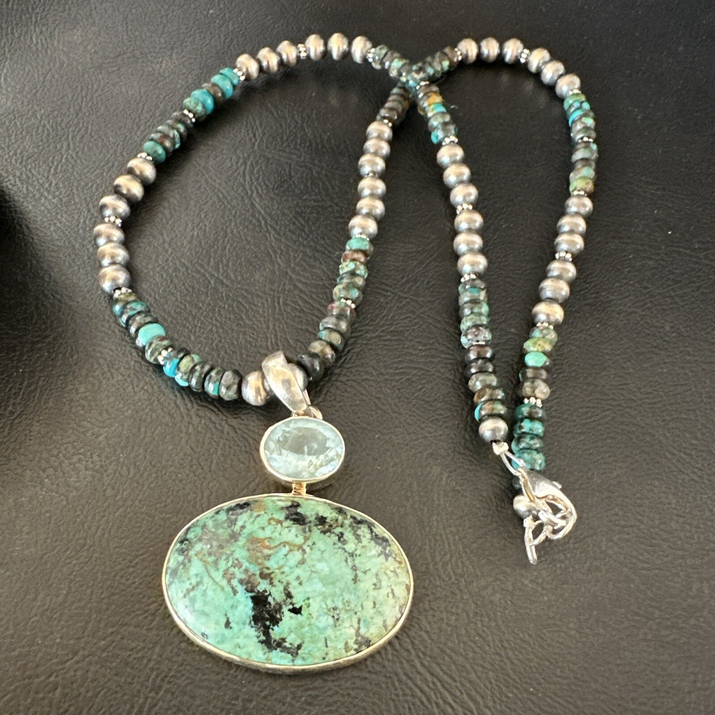 Mens Blue Spiderweb Turquoise Pendant Navajo Sterling Silver Necklace 18068