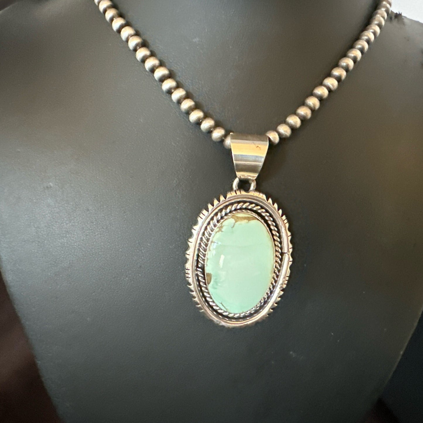 Mens Women Navajo Sterling Silver Green Turquoise Necklace Pendant 18194