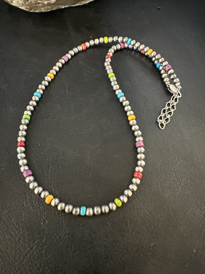 Multicolor 4mm Sterling Silver Navajo Pearls 18"  Necklace 94318