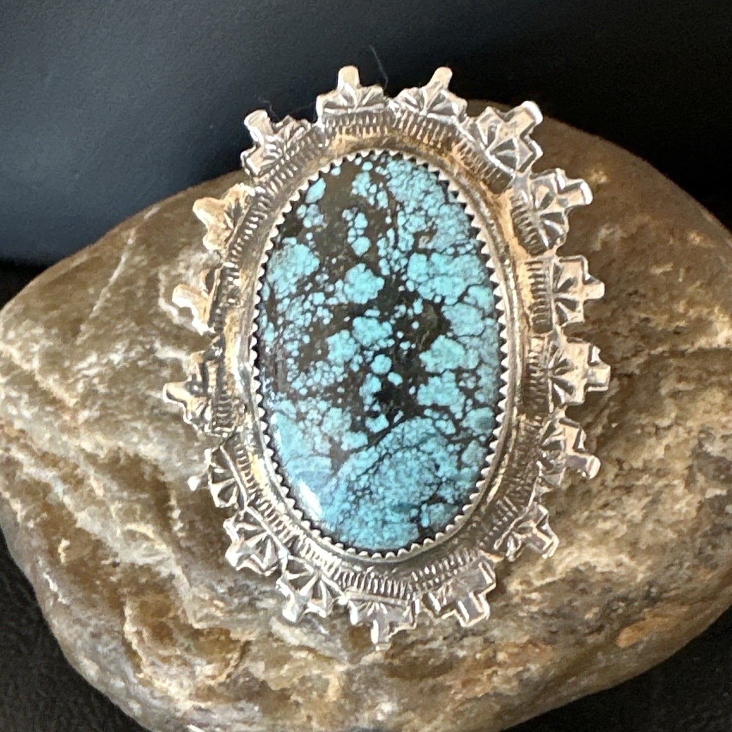 Blue Spiderweb Turquoise Navajo Sterling Silver Ring Size 5.5 19108