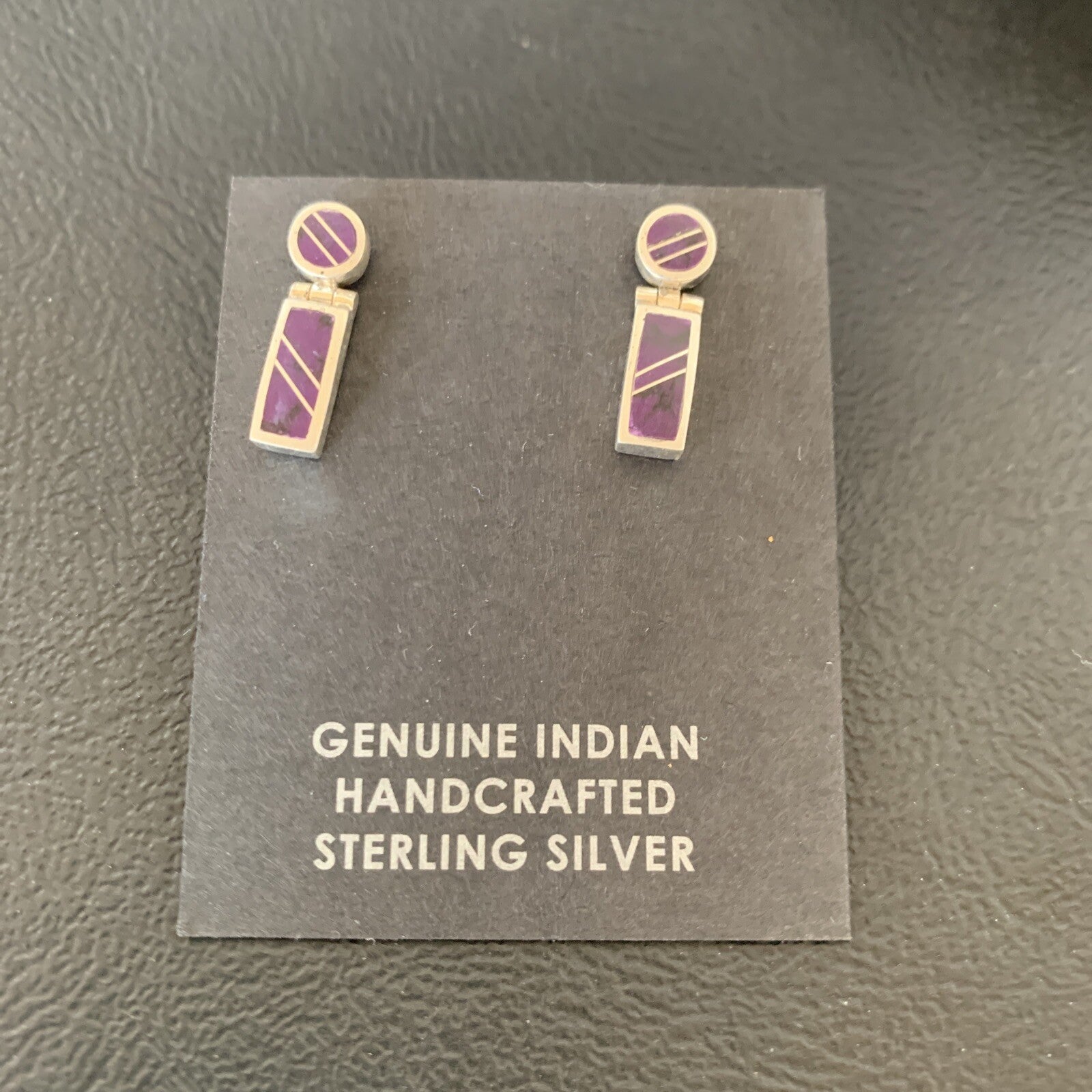 Native Purple Stone Navajo Sterling Silver Dangle Inlay Earrings 0.6" 12682