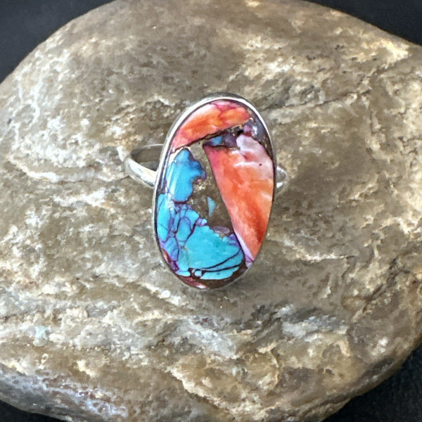 Blue Turquoise Spiny Oyster Southwestern Ring Size 11 | Sterling Silver | Authentic Native American Handmade | 18457