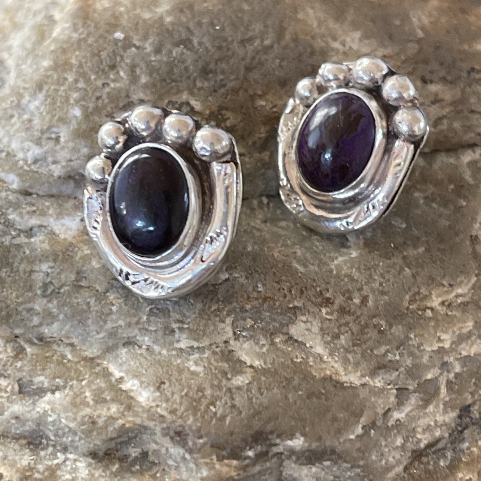 Purple Stone Navajo Sterling Silver Post Stud Earrings 02071N