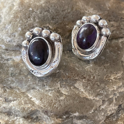 Purple Stone Navajo Sterling Silver Post Stud Earrings 02071N