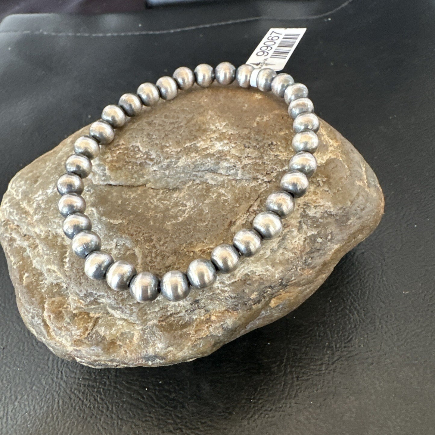 Native American 6mm Beads 7” Sterling Silver Stretch Beads Bracelet 90602