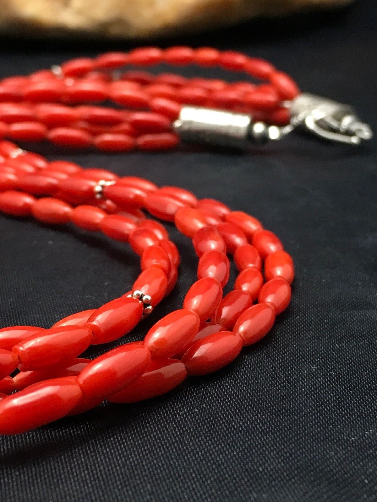 Red Bamboo Coral 5 Strand Navajo Pearls Sterling Silver Necklace 22" 04165