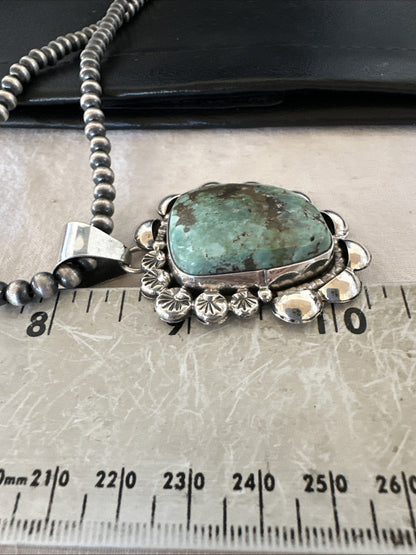 Men Women Green Royston Turquoise Pendant Navajo Sterling Yazzie 19567