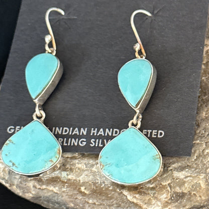 Kingman Turquoise Navajo Sterling Silver Dangle Earrings 14581