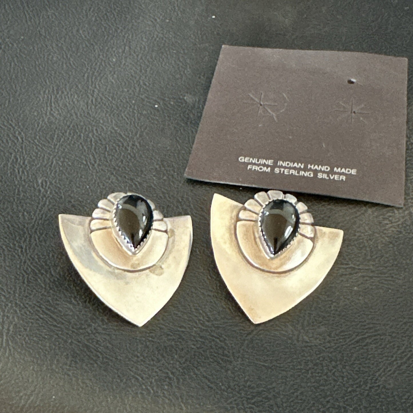 Old Pawn Black Onyx Navajo Sterling Silver Native American Earrings 18114
