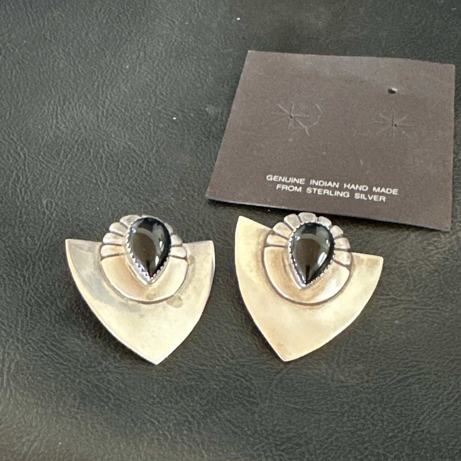 Old Pawn Black Onyx Navajo Sterling Silver Native American Earrings 18114