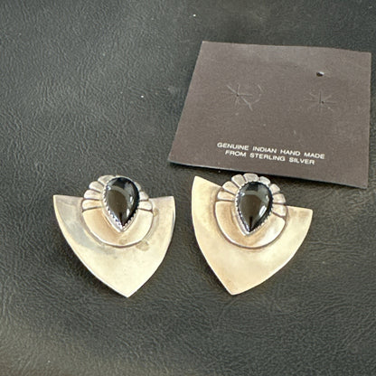 Old Pawn Black Onyx Navajo Sterling Silver Native American Earrings 18114