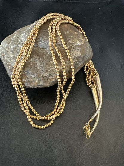 Gold Filled 3 Strand Bead Sterling Silver Necklace 24” 18647