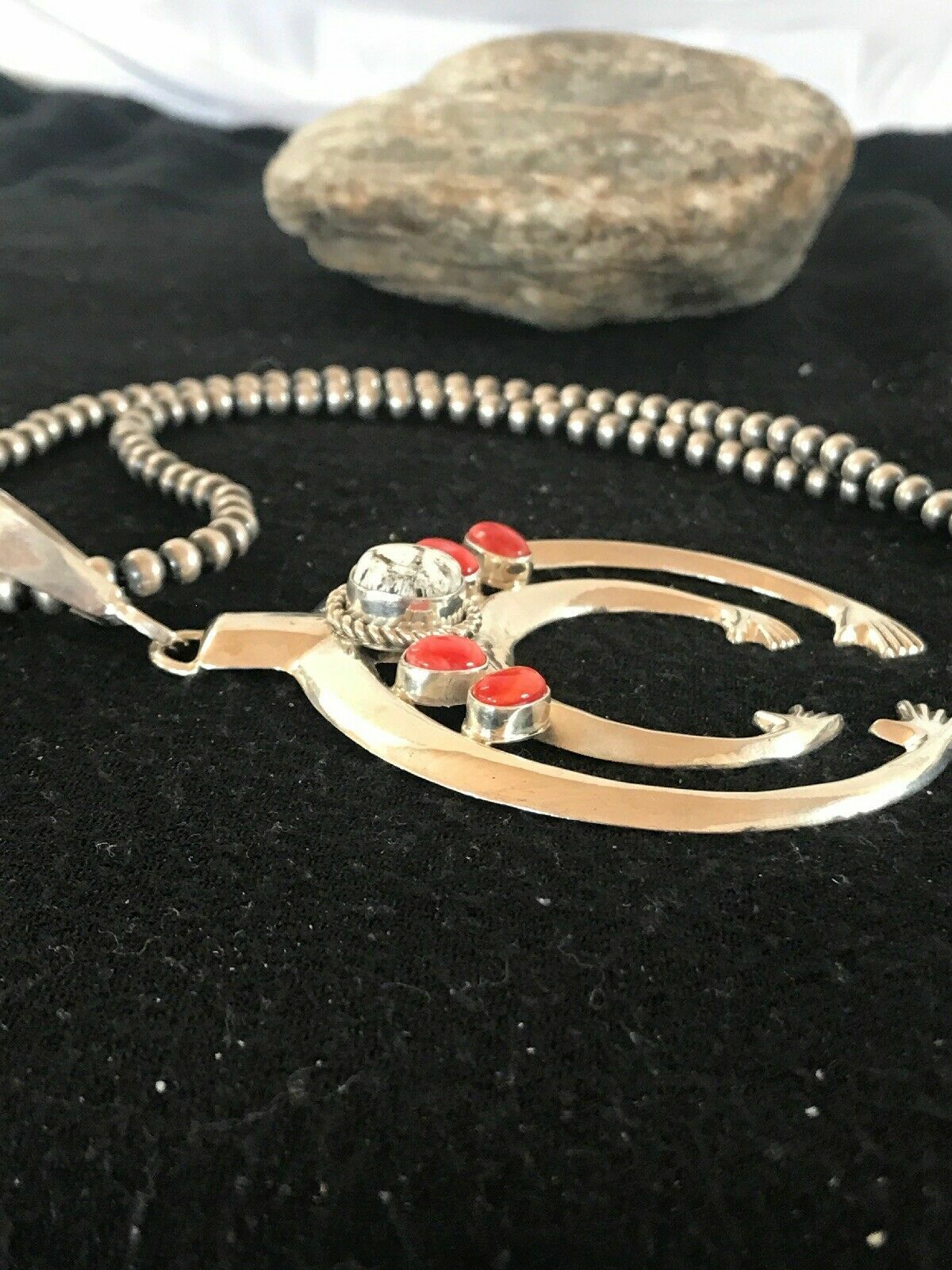 Spiny Oyster Naja Pendant Navajo Sterling Silver Squash Blossom Necklace 08508