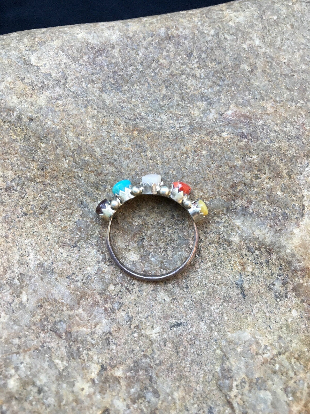 Blue Opal Coral & Turquoise Zuni Sterling Silver Ring Size 6.25 02501