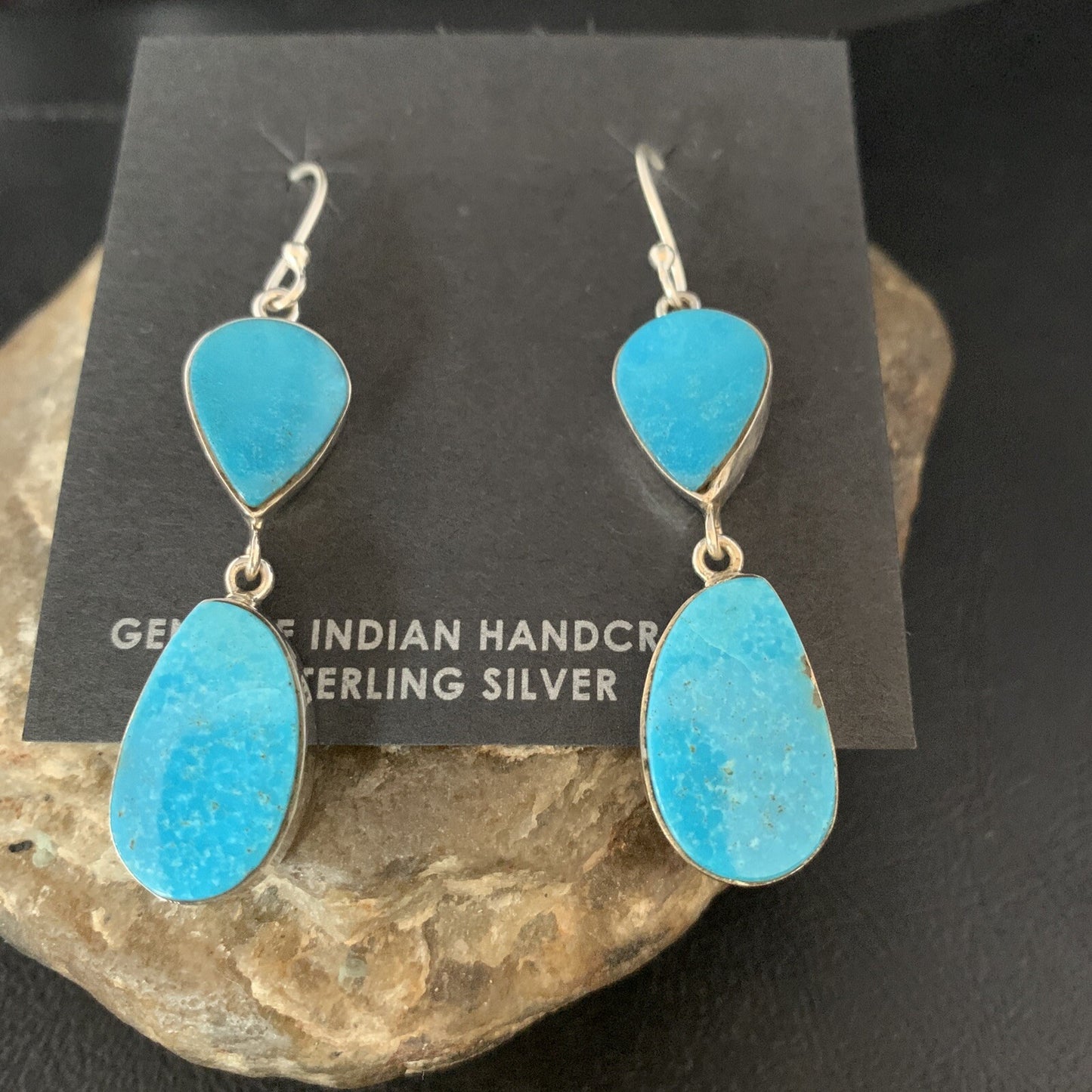 Kingman Turquoise Navajo Sterling Silver Dangle Earrings 1.5" 14105