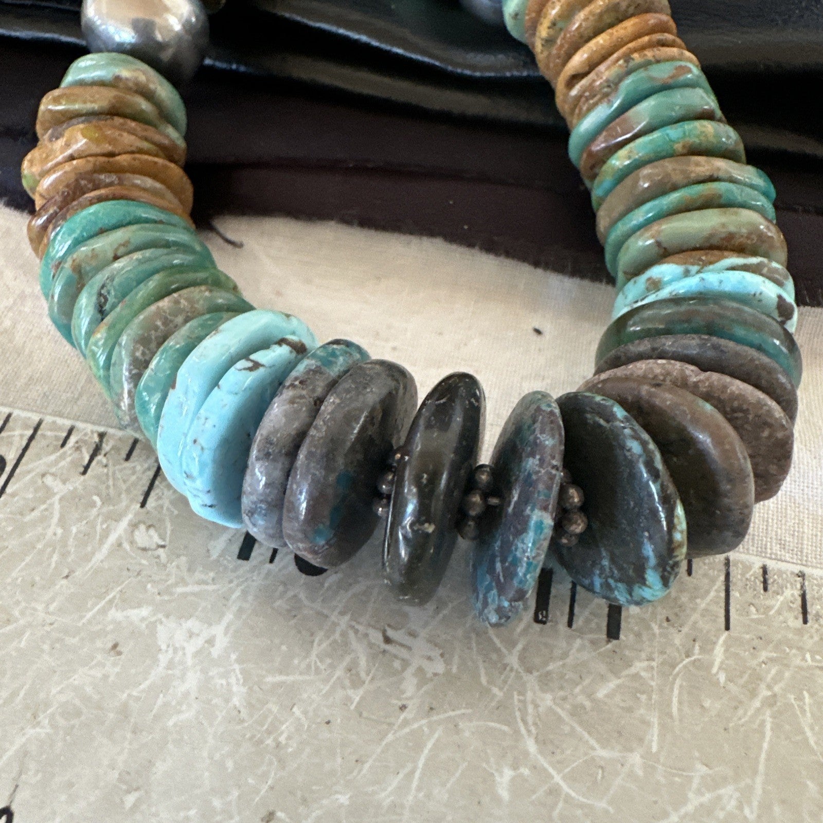 Blue Green Turquoise Navajo Sterling Silver Beads Necklace 20” 19176