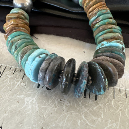 Blue Green Turquoise Navajo Sterling Silver Beads Necklace 20” 19176