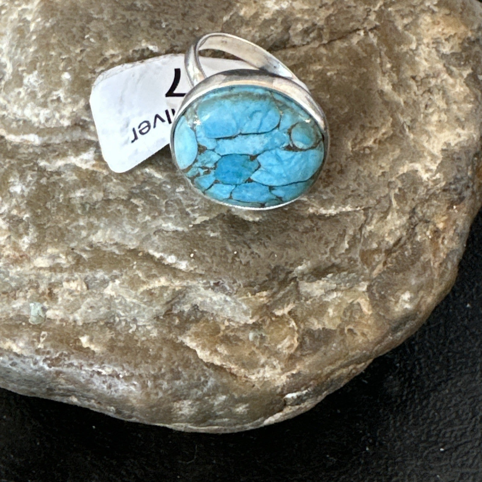 Blue Turquoise#8 Southwestern Sterling Silver Ring Size 7 19741