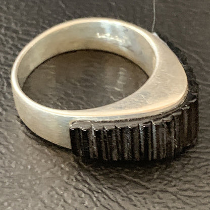 Black Onyx Indian Navajo Sterling Silver Band Inlay Ring Size 9 18803