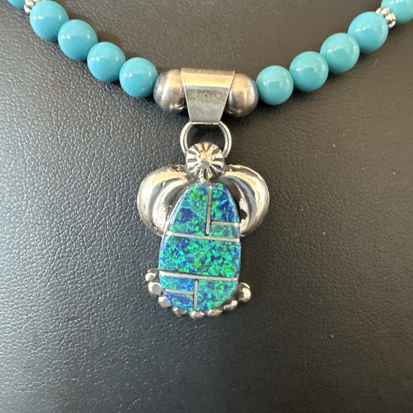 Blue Opal Pendant Turquoise Navajo Sterling Silver Necklace 23" 18736