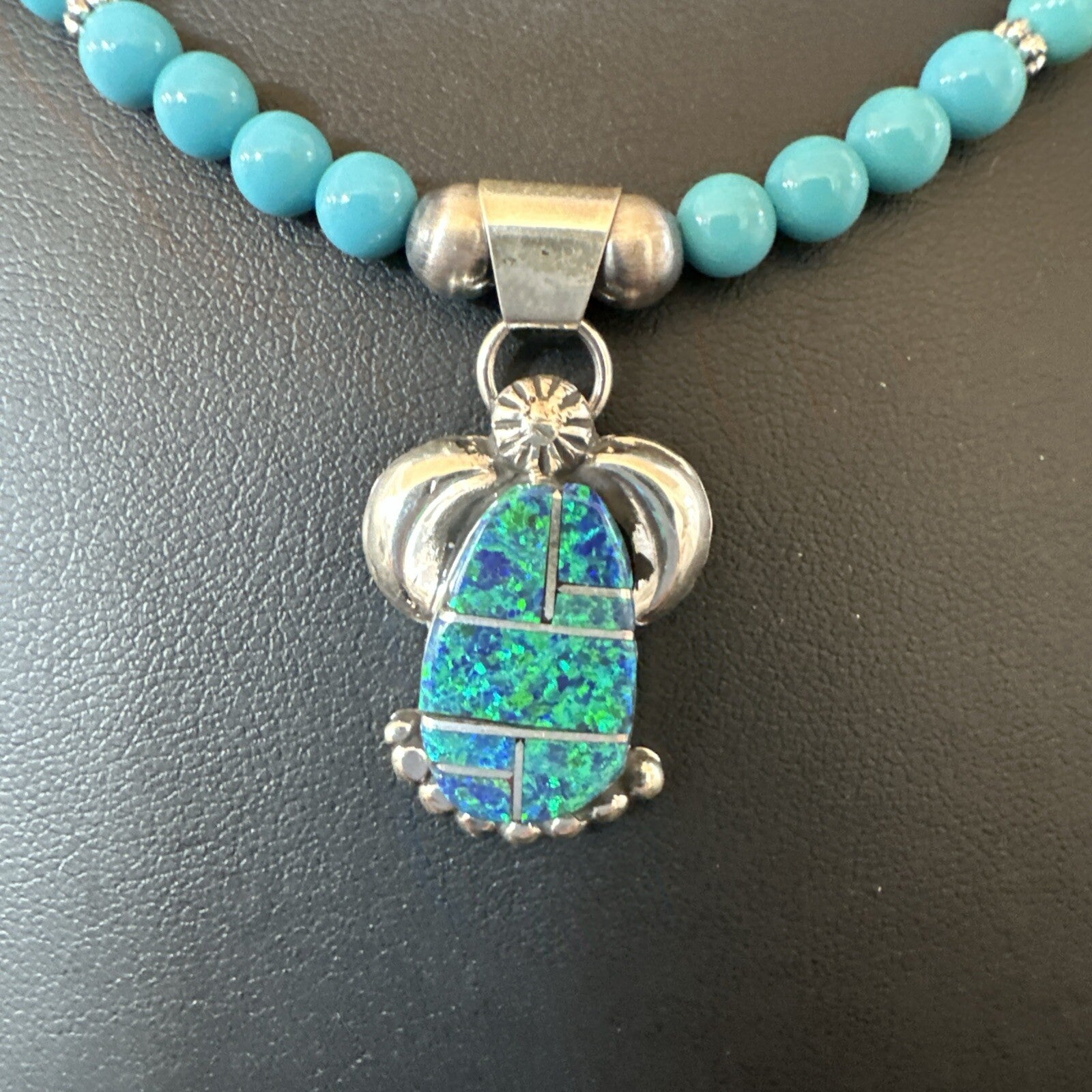 Blue Opal Pendant Turquoise Navajo Sterling Silver Necklace 23" 18736
