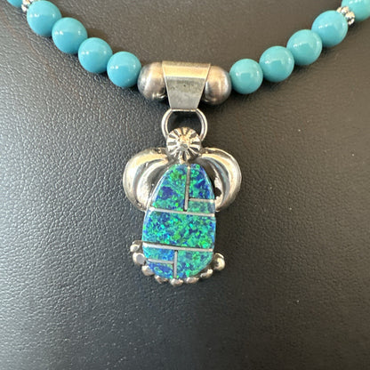 Blue Opal Pendant Turquoise Navajo Sterling Silver Necklace 23" 18736