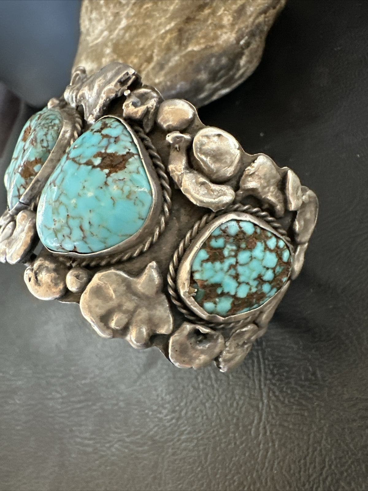 XL Blue Kingman Turquoise Old Pawn 5S Navajo Sterling Silver Cuff Bracelet 18144