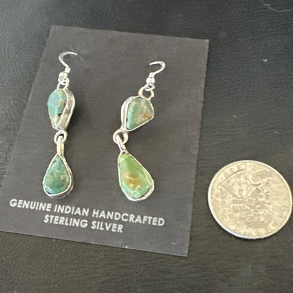 Green Royston Turquoise Navajo Sterling Silver Dangle Earrings 19414