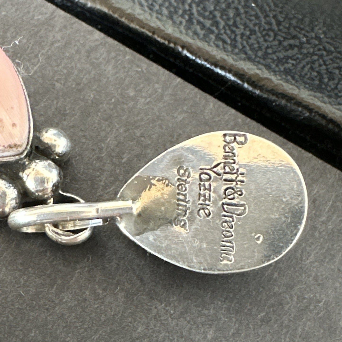Yazzie Pink Queen Conch Navajo Sterling Silver Post Dangle Earrings 19796