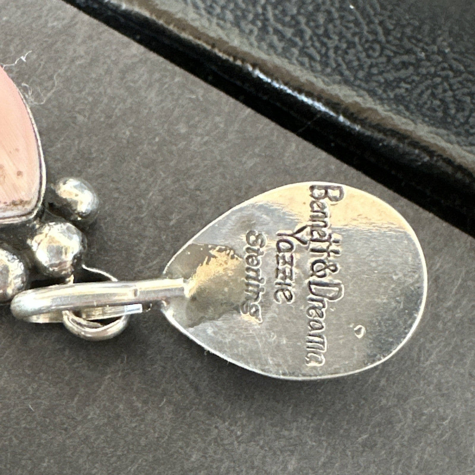 Yazzie Pink Queen Conch Navajo Sterling Silver Post Dangle Earrings 19796