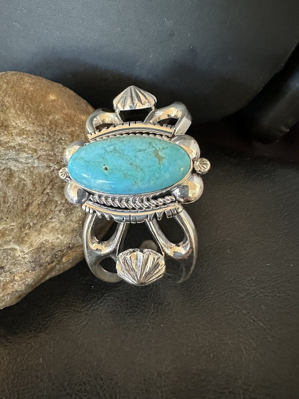 WoMens Tufa Kingman Turquoise Navajo Sterling Silver Cuff Bracelet 7.1" 19453