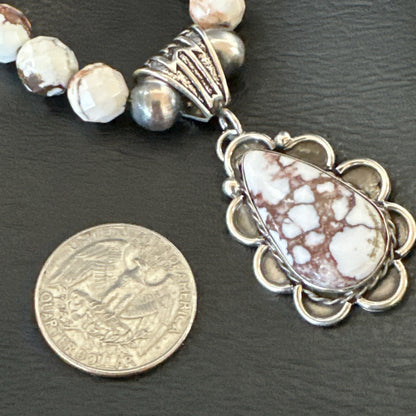 Wild Horse Turquoise Pendant Sterling Silver Beads Howlite Necklace 18030